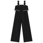 Girls Black Scalloped Wide Leg Trousers Set, 1, hi-res