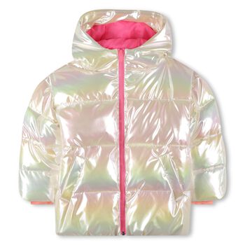 Girls Ivory Iridescent Puffer Coat