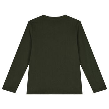 Boys Green Logo Long Sleeve Top