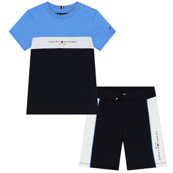 Boys Navy Blue & Blue Logo Shorts Set