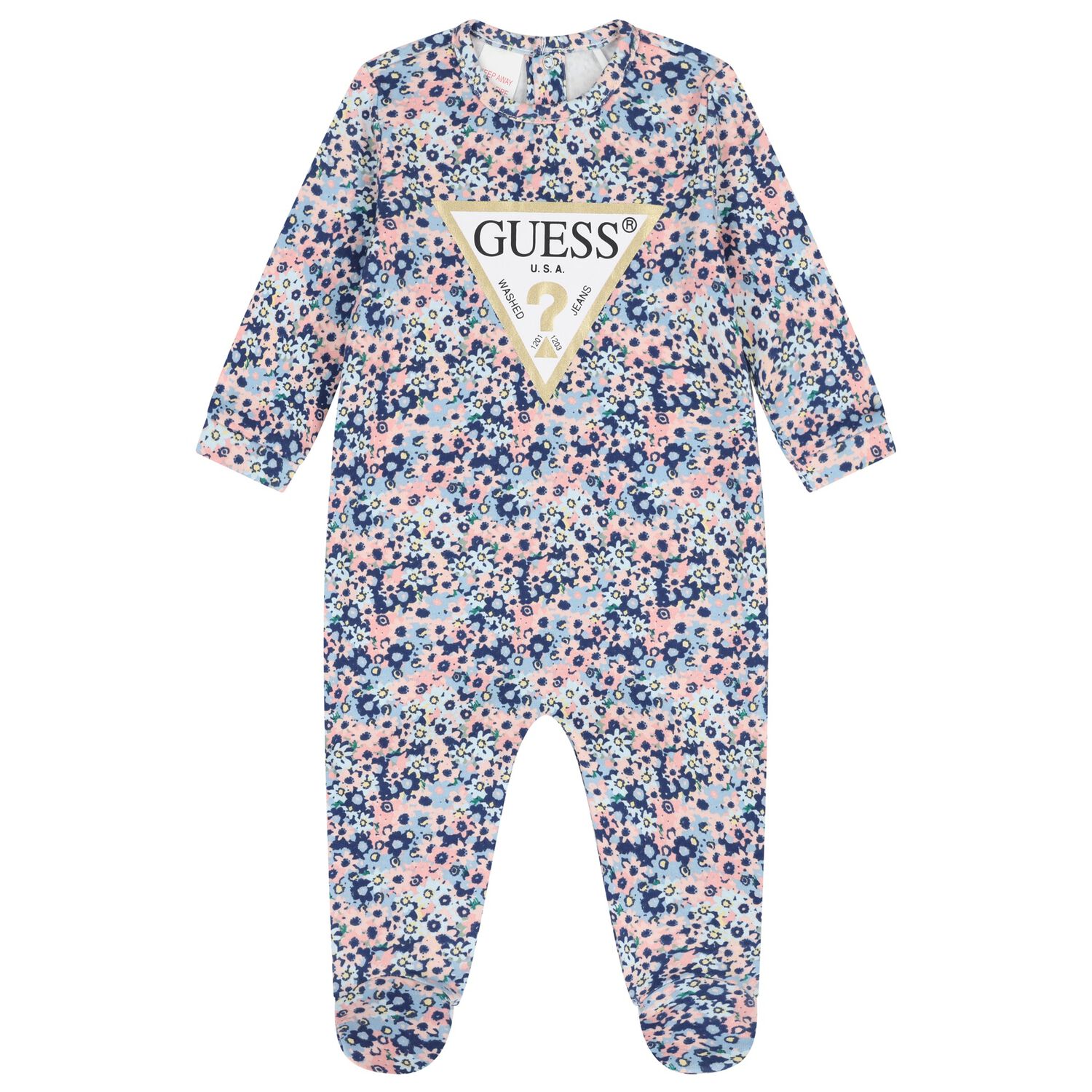 Baby Girls Pink & Blue Floral Babygrow, 1, hi-res image number null