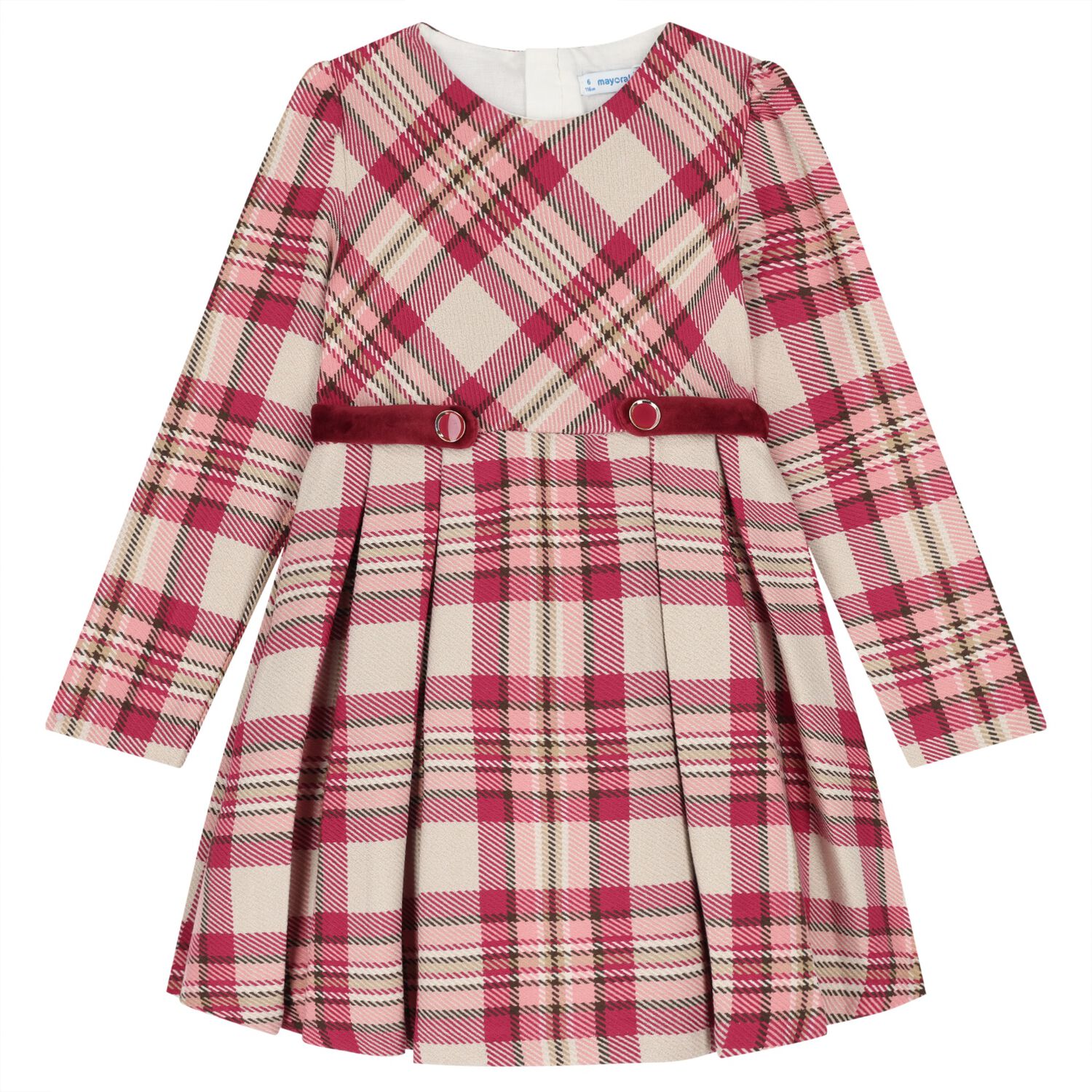 Girls Pink & Beige Plaid Dress, 1, hi-res