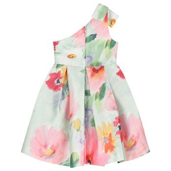 Girls Green Floral Pleated Dress