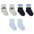 Baby Boys Blue, Grey & Navy Blue Logo Socks ( 3-Pack ), 2, hi-res