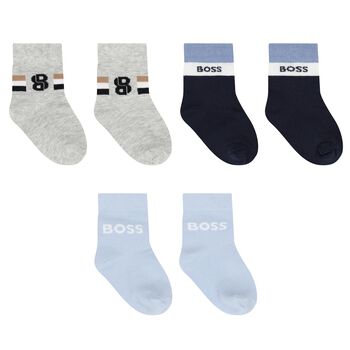 Baby Boys Blue, Grey & Navy Blue Logo Socks ( 3-Pack )