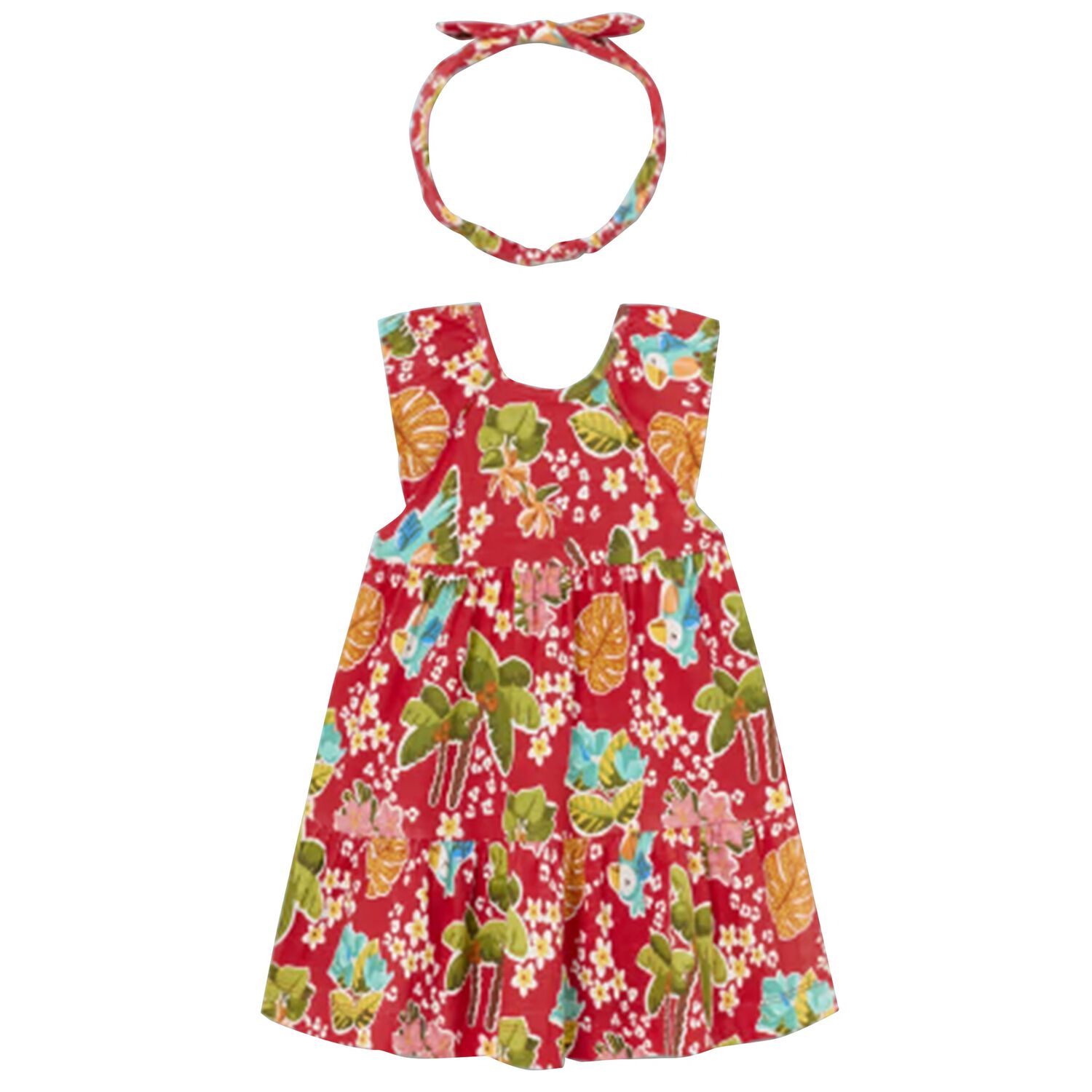 Younger Girls Red Floral Dress & Headband Set, 2, hi-res image number null