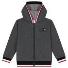 Boys Grey Logo Hooded Zip Up Top , 1, hi-res