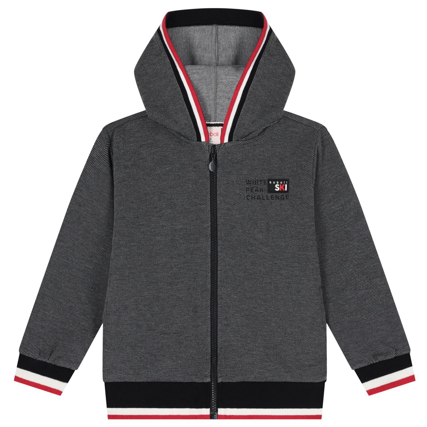 Boys Grey Logo Hooded Zip Up Top , 1, hi-res
