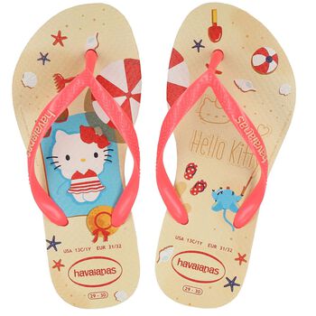 Girls Gold Hello Kitty Logo Flip Flops