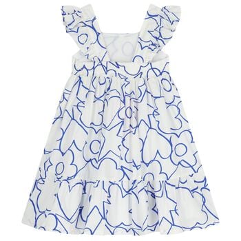 Girls White & Blue Flower Dress