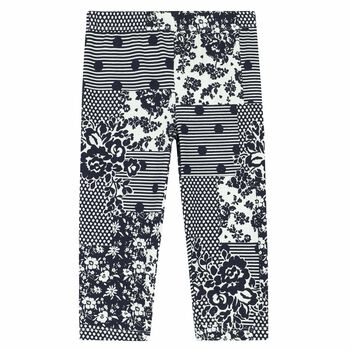 Girls White & Navy Leggings