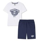 Boys White & Navy Blue Logo Shorts, 2, hi-res