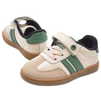Younger Boys Ivory & Green Trainers