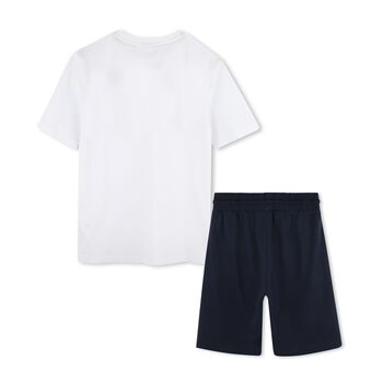 Boys White & Navy Blue Logo Shorts Set