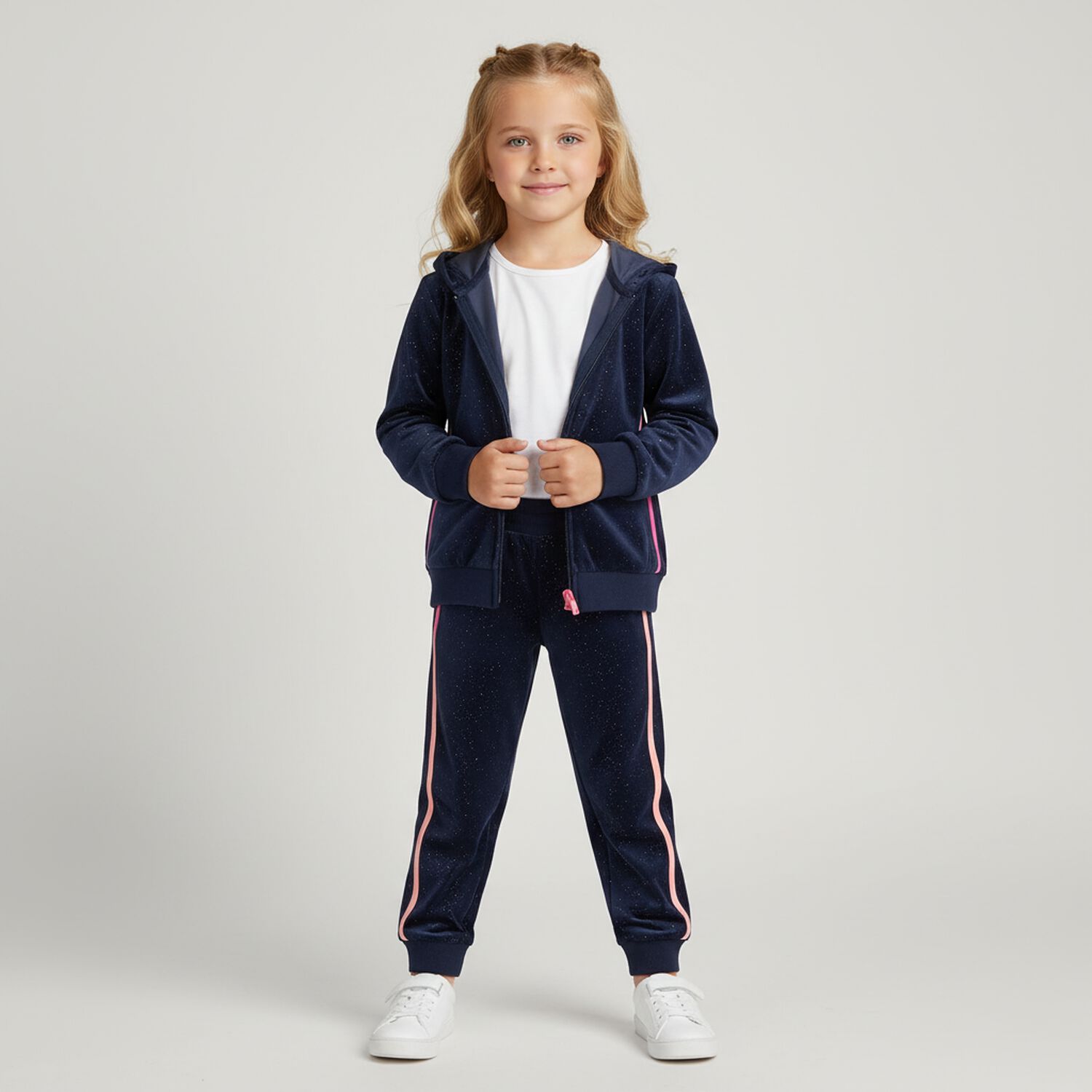 Girls Navy Blue Glitters Joggers, 1, hi-res