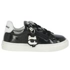 Girls Black Glitter Logo Trainers, 1, hi-res
