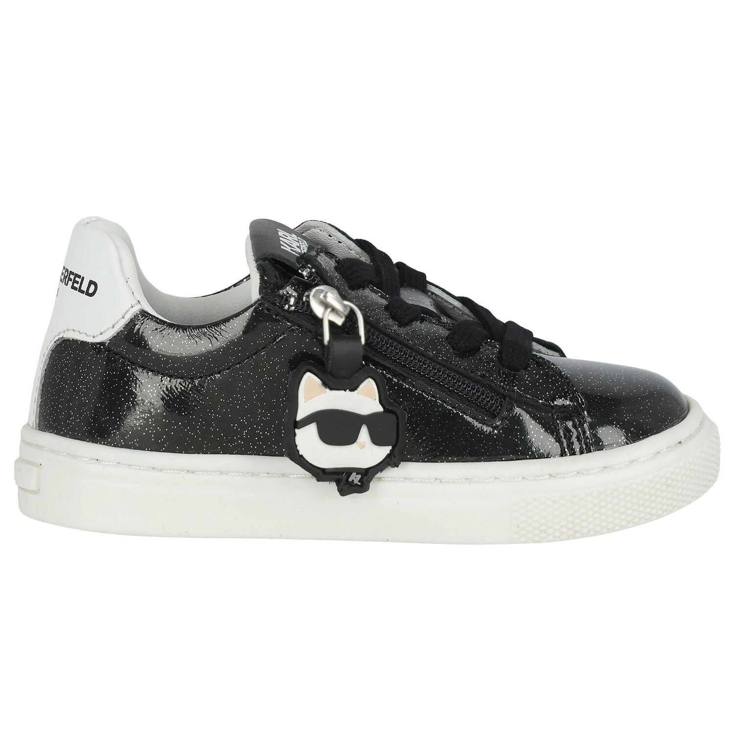 Girls Black Glitter Logo Trainers, 1, hi-res