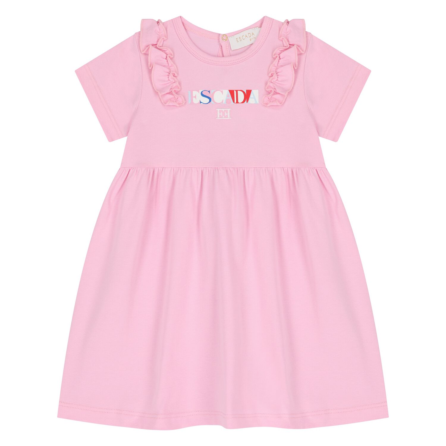 Younger Girls Pink Logo Ruffled Dress, 1, hi-res