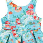 Girls Blue Floral Satin Dress, 1, hi-res