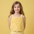 Girls Yellow Flower Tulle Sleeveless Top, 1, hi-res