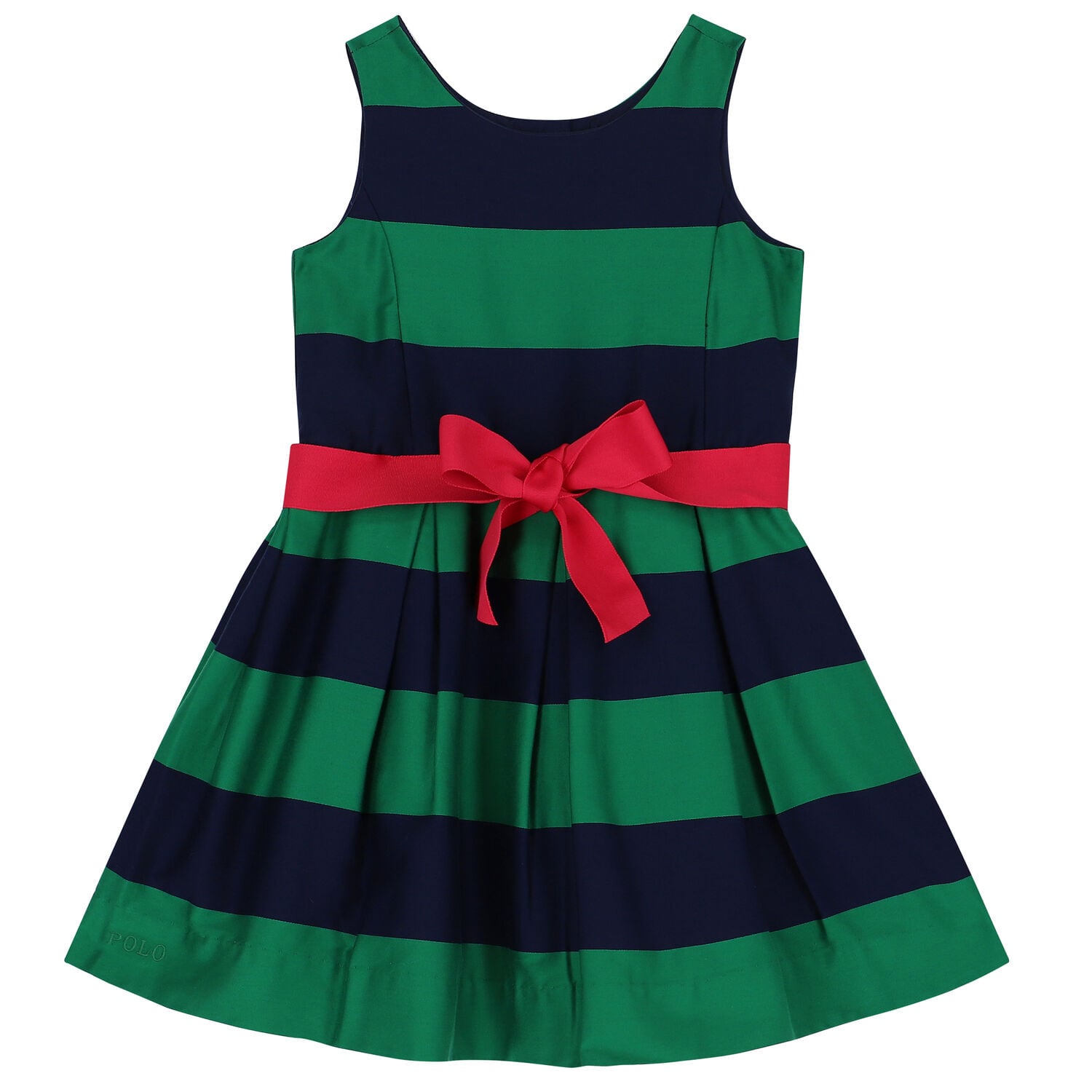 Ralph Lauren Girls Navy & Green Striped Dress | Junior Couture