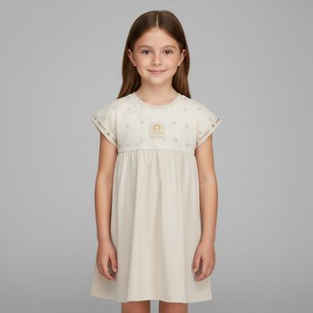 Girls Beige Embroidered Dress
