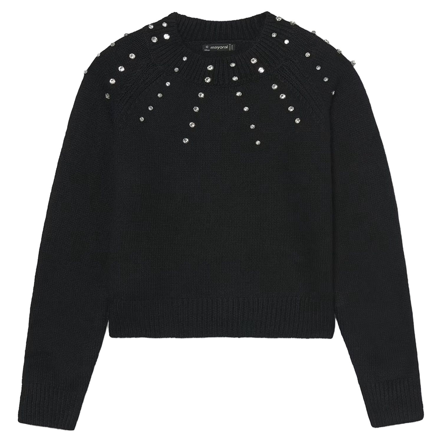 Girls Black Rhinestone Jumper, 2, hi-res