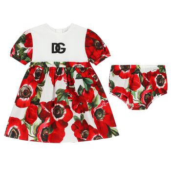 Baby Girls Red & White Floral Dress Set