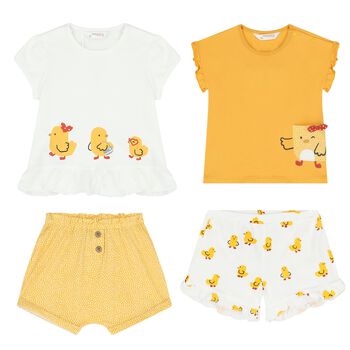 Baby Girls Yellow & White 4 Piece Short Set