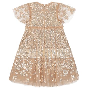 Girls Beige Sequin & Tulle Dress
