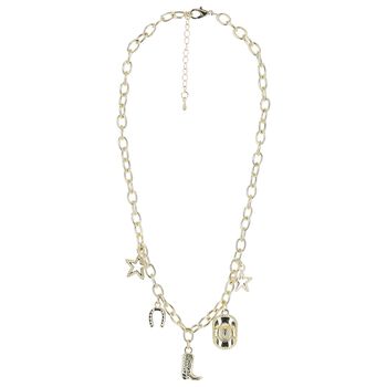 Girls Gold Metal Cowgirl Charm Necklace