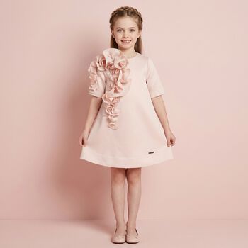 Girls Pink Ruffled Satin Dress