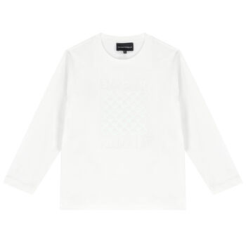 Boys White Reflective Logo Long Sleeve Top
