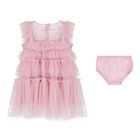Baby Girls Pink Embellished Tulle Dress Set, 1, hi-res