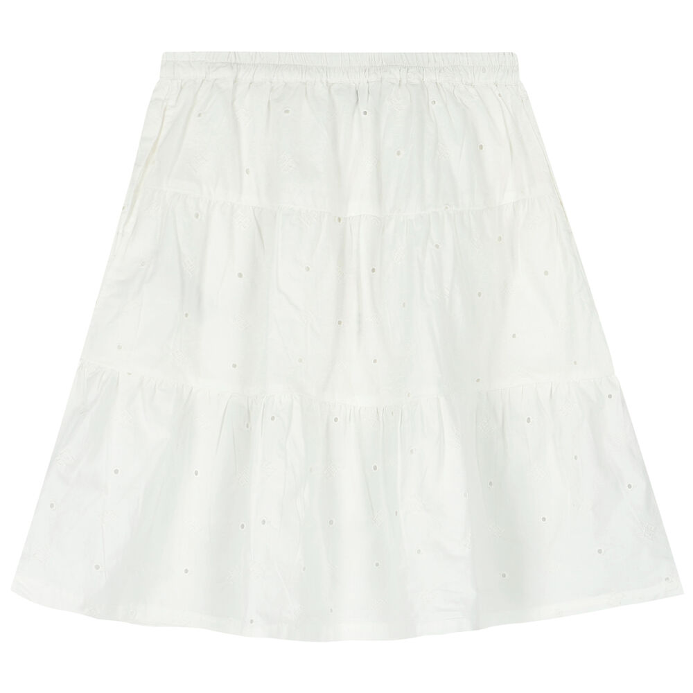 Tommy Hilfiger Girls White Logo Broderie Anglaise Skirt | Junior Couture