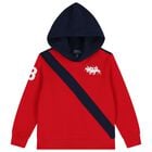 Boys Red & Navy Blue Logo Hooded Top, 1, hi-res