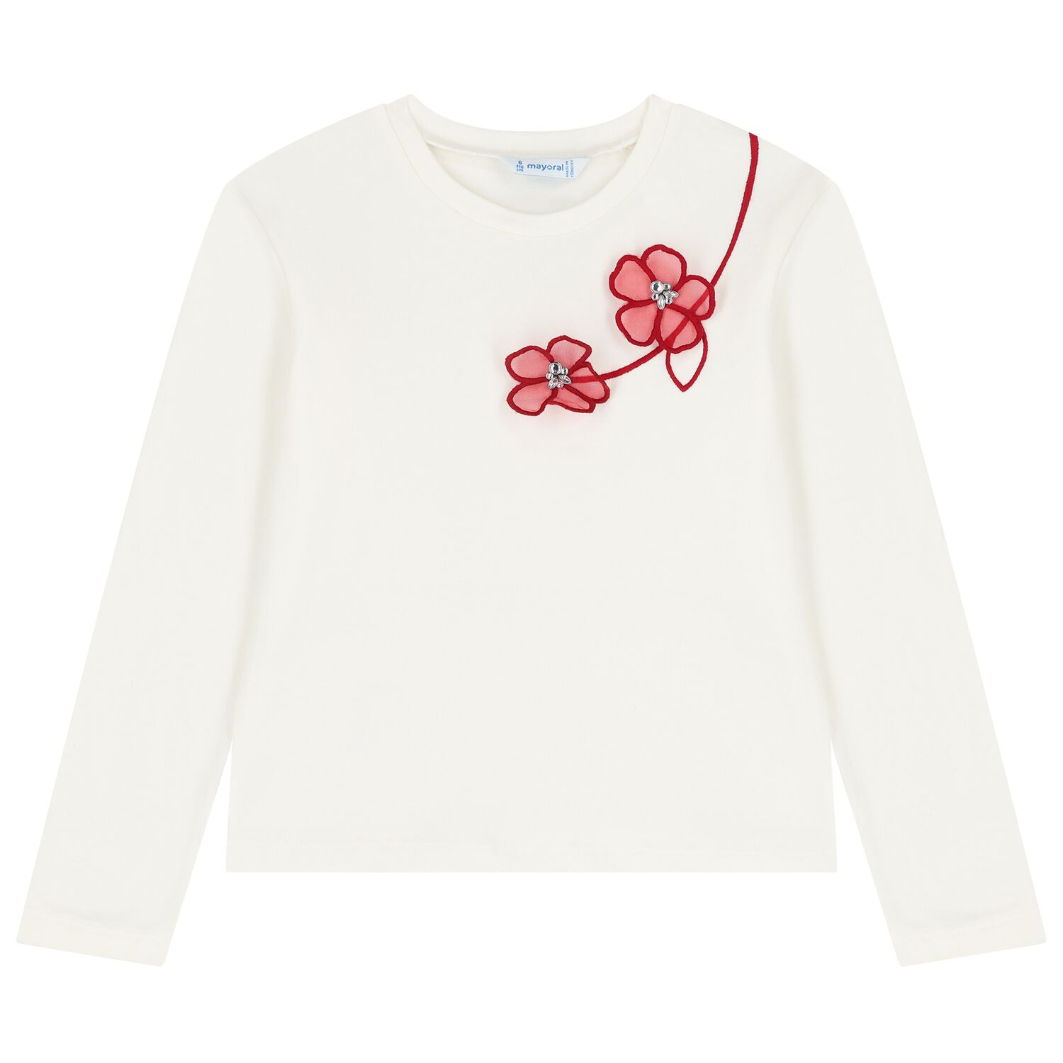 Girls Ivory Embroidered Floral Long Sleeve Top, 4, hi-res