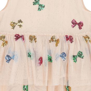 Girls Beige Bow Tulle Dress
