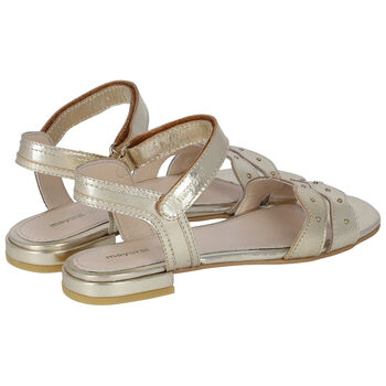 Girls Gold Leather Scalloped Sandals