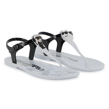 Girls White Karl & Choupette Jelly Sandals
