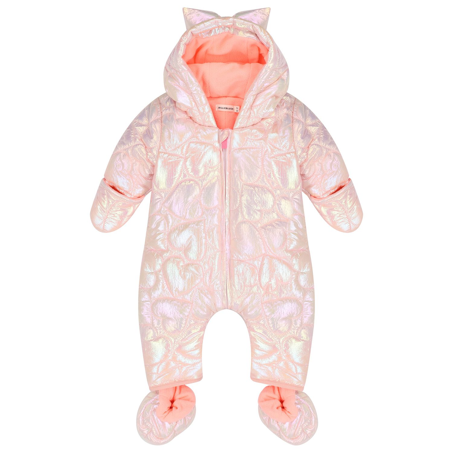 Baby Girls Pink Quilted Heart Snowsuit, 1, hi-res