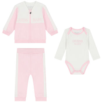 Baby Girls Pink & White Logo Tracksuit Set