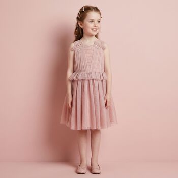 Girls Pink Ruffled Tulle Dress