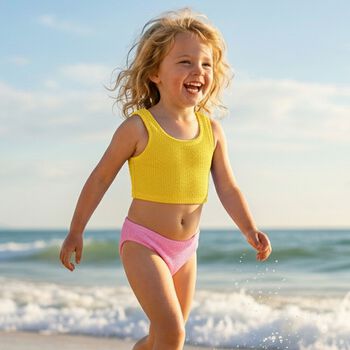 Girls Yellow & Bubblegum Pink Crinkle Bikini