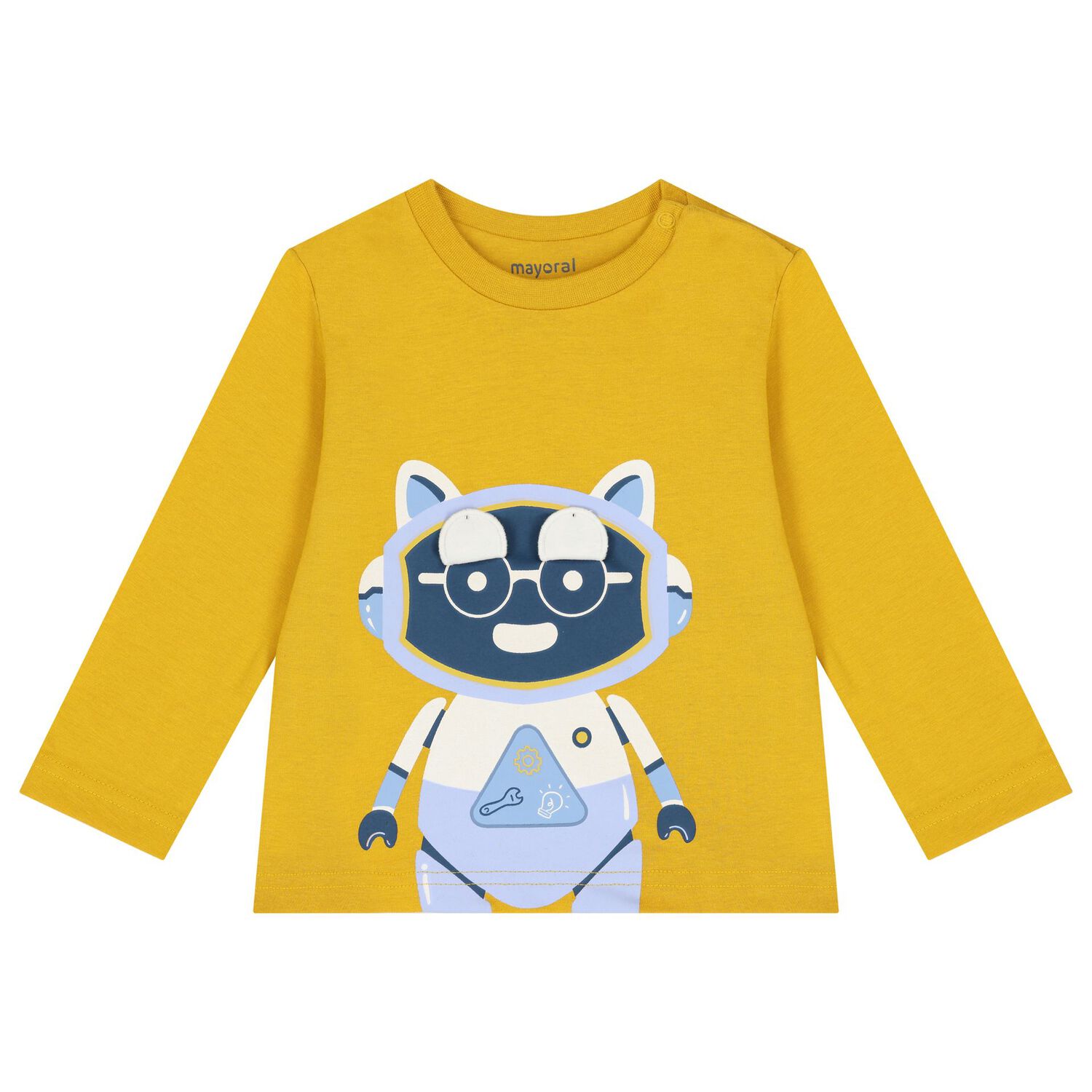 Younger Boys Yellow Robot Long Sleeve Top, 1, hi-res image number null