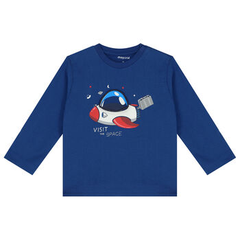 Younger Boys Blue Spaceship Long Sleeve Top