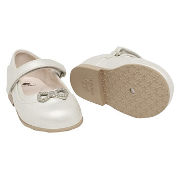 Younger Girls Silver Diamante Bow Shoes