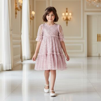 Girls Pink Sequin & Tulle Dress