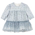 Baby Girls Blue Floral Tulle Dress, 3, hi-res