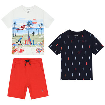 Boys Blue, White & Navy Shorts Set